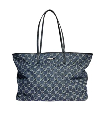 Gucci Denim Tote Bag Rectangular Shape Double Handles In Blue