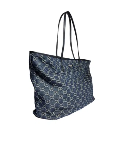Gucci Denim Tote Bag Rectangular Shape Double Handles In Blue