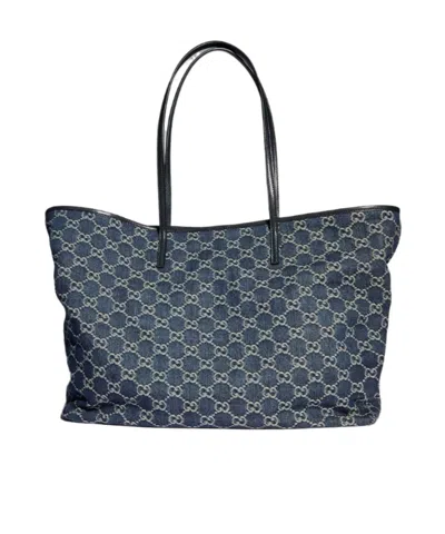 Gucci Denim Tote Bag Rectangular Shape Double Handles In Blue