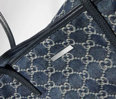 Gucci Denim Tote Bag Rectangular Shape Double Handles In Blue