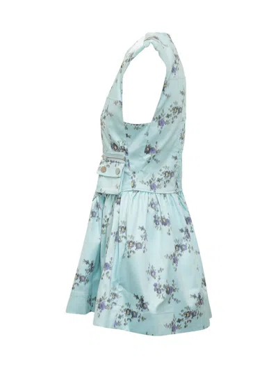 Ganni Printed Double Satin Corset Mini Dress Iced Aqua In Multi