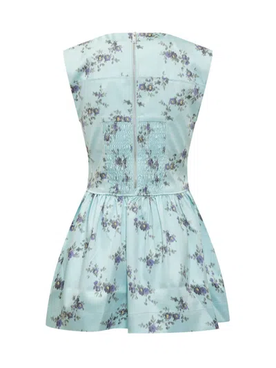 Ganni Printed Double Satin Corset Mini Dress Iced Aqua In Multi