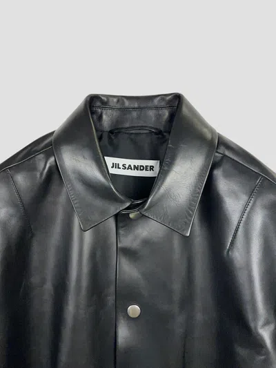 Jil Sander Elasticated-hem Leather Jacket In Black