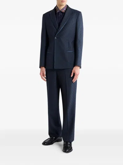 Etro Patterned Double-breasted Blazer In Blue