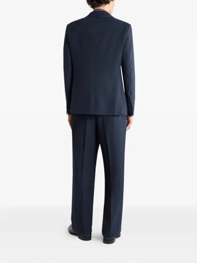 Etro Patterned Double-breasted Blazer In Blue