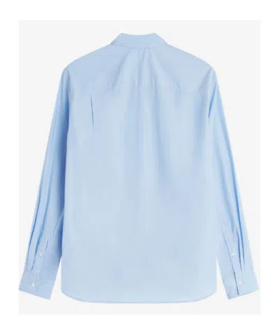 Maison Kitsuné Fox Head Embroidered Long Sleeved Shirt In Blue