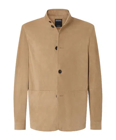 Zegna Button-up Jacket In Brown