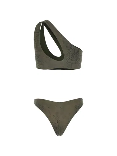 Federica Tosi Python-print Cut-out Bikini In Green