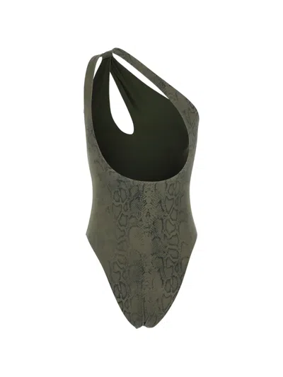 Federica Tosi Python-print One-shoulder Swimsuit In Green