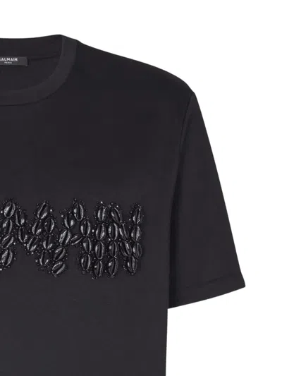 Balmain Beaded-logo T-shirt In Black
