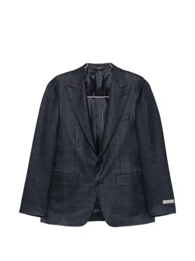 Canali Check-pattern Single-breasted Blazer In Blue