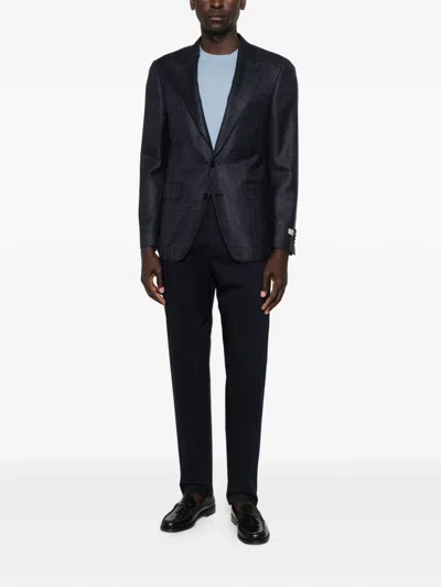 Canali Check-pattern Single-breasted Blazer In Blue