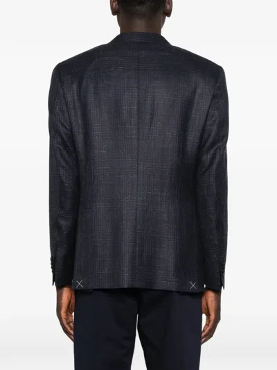 Canali Check-pattern Single-breasted Blazer In Blue