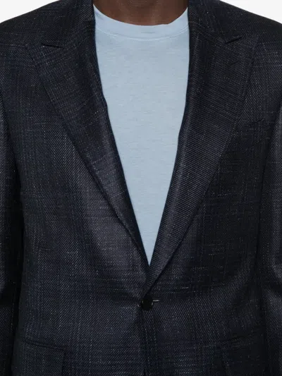 Canali Check-pattern Single-breasted Blazer In Blue