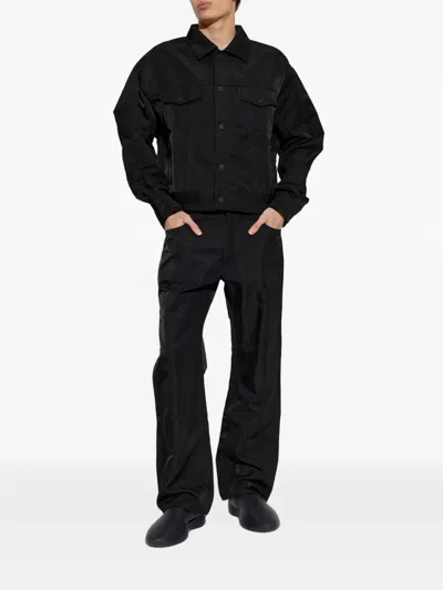 Essentials Black Textured Nylon Trucker Jacket In Black