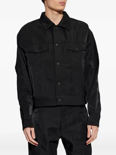 Essentials Black Textured Nylon Trucker Jacket In Black