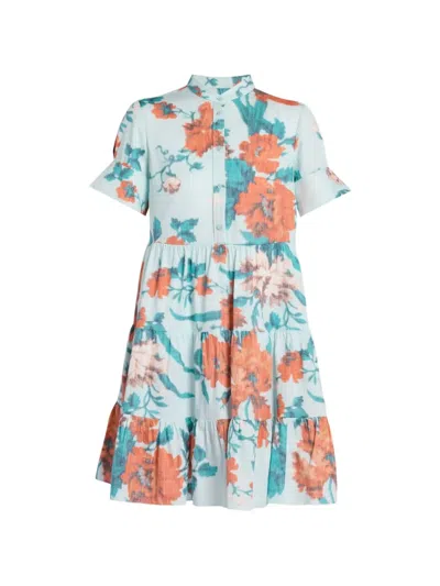 Erdem Floral Print Cotton Tiered Mini Dress In Multi