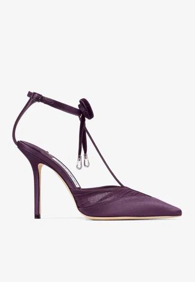Jimmy Choo Afia Mesh 100 Satin And Ruched Tulle Sandal Sandals Violet In Purple