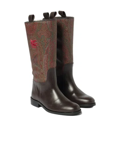 Etro Paisley-panel Leather Boots In Multi