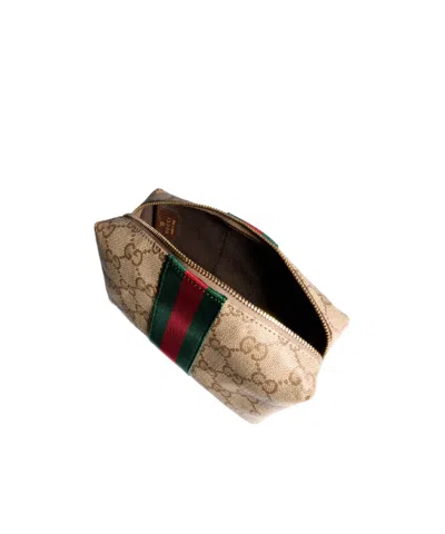 Gucci Medium Cosmetic Case With Web In Brown