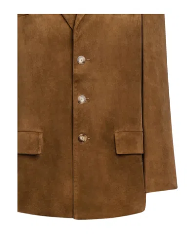 Dondup Button Suede Blazer In Brown