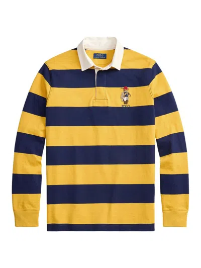 Polo Ralph Lauren Long Sleeve Jersey Knit Society Bear Rugby Shirt In Yellow