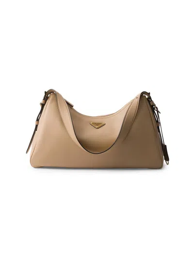 Prada Large Leather Aimée Shoulder Bag In Neutral