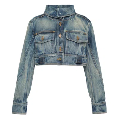 Balmain High-collar Two-pockets Jacket In Blue