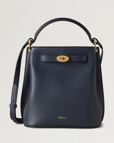 Mulberry Small Islington Black Bucket Bag With Twist Lock Closure In Hammered Leather In Blue