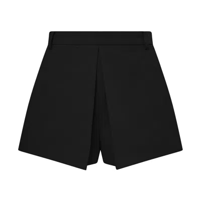 Pushbutton Pleated A-line Shorts In Black