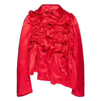 Comme Des Garçons Ruched Asymmetrical Jacket In Red