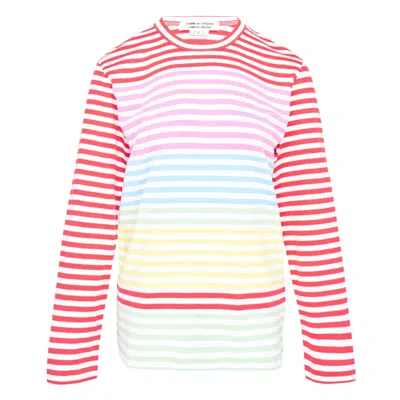 Comme Des Garçons Cotton Stripe Colored Pattern Tee In Multi