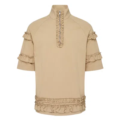 Simone Rocha Mock Neck Ruffle Frill Zip Tee In Multi