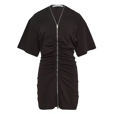 Alexander Wang Gathered T-shirt Dress With Continuous Loop Zipper In Black