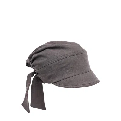 Open Yy Tie-up Linen Hat In Gray
