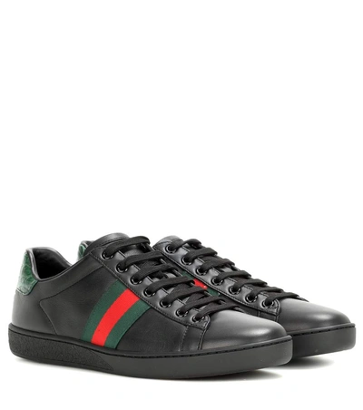 Gucci New Ace Leather Lace-up Sneakers In Eero