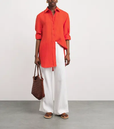 Eres Linen Button-front Shirt In Red