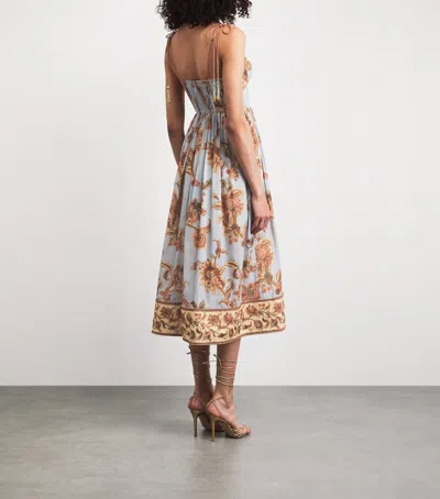 Zimmermann Womens Blue Jacobean Aster Corseted Printed Cotton Midi Dress In Multi