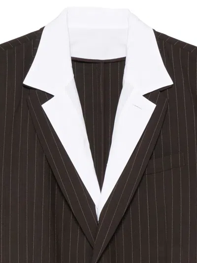 Sacai Stripe-pattern Blazer In Brown