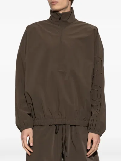 Essentials Logo-embroidered Half-zip Sweatshirt In Brown