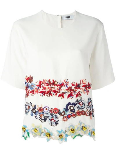 Msgm Embroidered Flower T-shirt - White