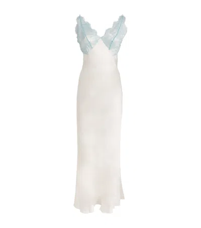 Sandro Womens Ecru V-neck Lace-trim Satin Maxi Dress In Nude