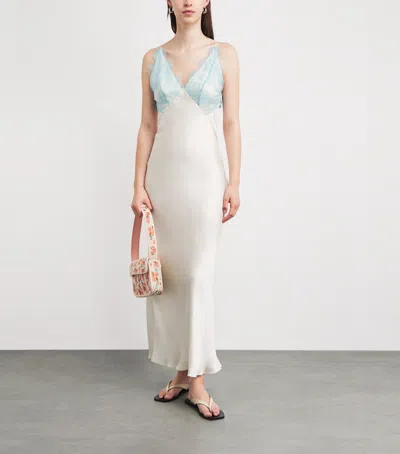 Sandro Womens Ecru V-neck Lace-trim Satin Maxi Dress In Nude