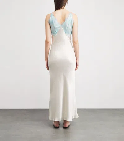 Sandro Womens Ecru V-neck Lace-trim Satin Maxi Dress In Nude