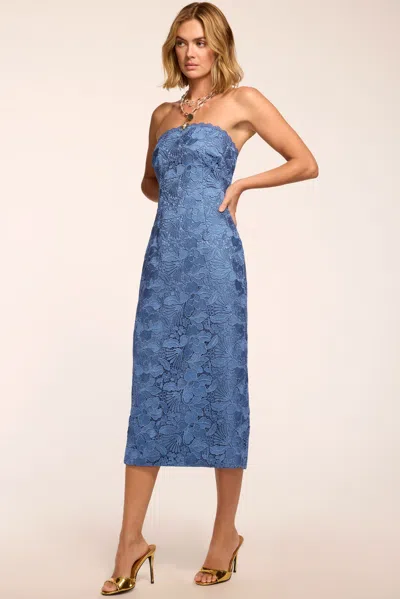 Ramy Brook Tessa Metallic Floral Strapless Lace Sheath Cocktail Dress In Blue