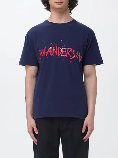 Jw Anderson Logo Crew Neck Graphic Print T Shirt In Blue