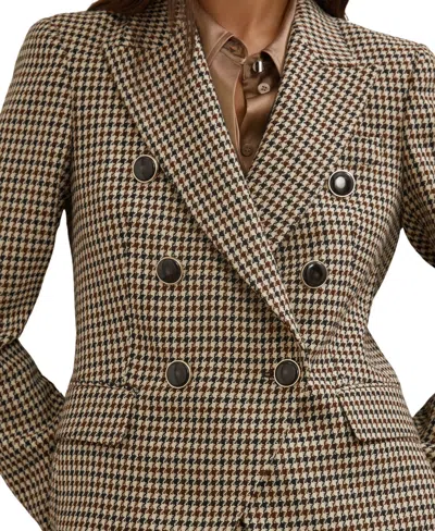 Reiss Evie Double Breasted Textured Check Blazer In Neutral
