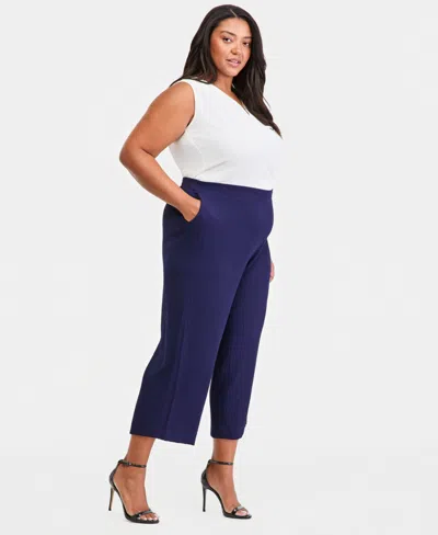 Anne Klein Essentials Plus Size Pull-on Crop Straight-leg Pants In Multi