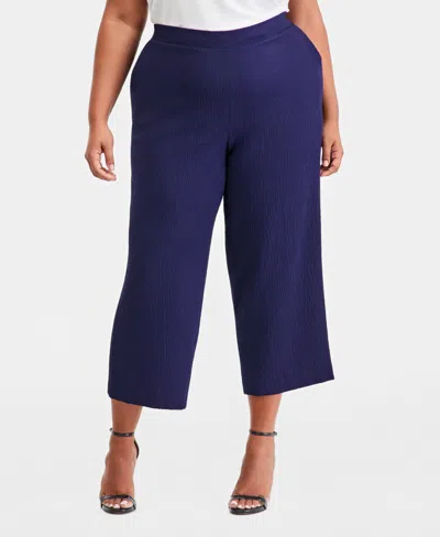 Anne Klein Essentials Plus Size Pull-on Crop Straight-leg Pants In Multi
