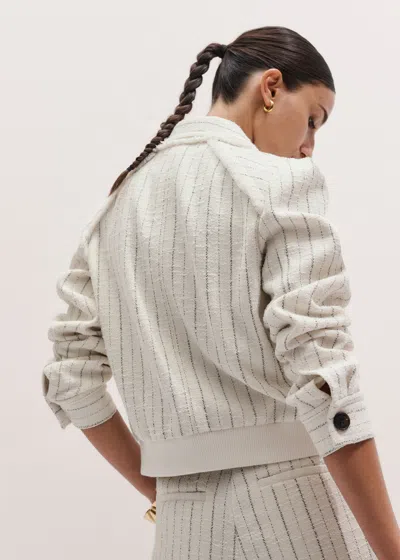 Me+em Textured Stripe Bomber Jacket Ivory In White